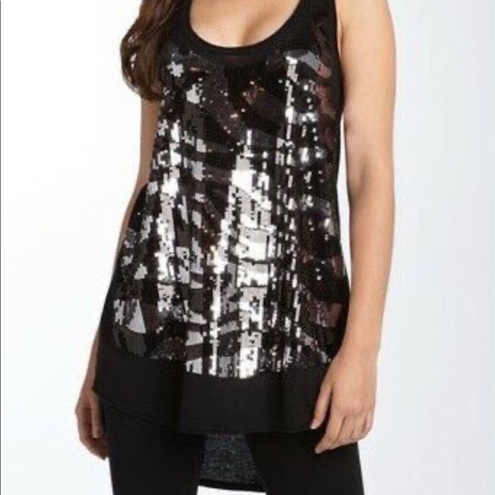 BCBGMAXAZRIA Modal/Cotton Sequined Sleeveless Top